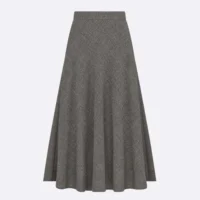 Dior Women Flared Mid-Length Skirt Gray Virgin Wool Tweed (1)