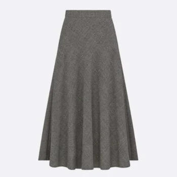 Dior Women Flared Mid-Length Skirt Gray Virgin Wool Tweed