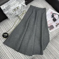 Dior Women Flared Mid-Length Skirt Gray Virgin Wool Tweed (1)