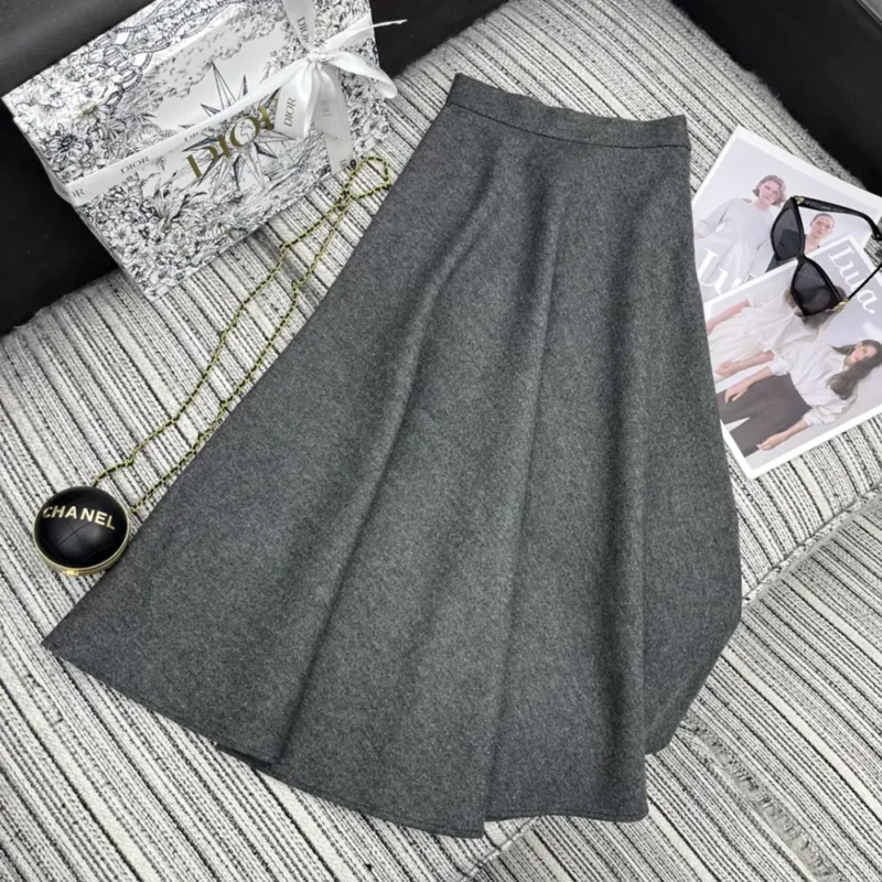 Dior Women Flared Mid-Length Skirt Gray Virgin Wool Tweed