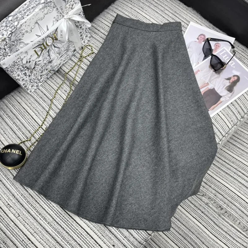 Dior Women Flared Mid-Length Skirt Gray Virgin Wool Tweed