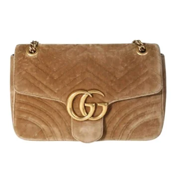 Gucci GG Marmont Velvet Medium Shoulder Bag-Brown