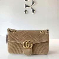 Gucci GG Marmont Velvet Medium Shoulder Bag-Brown (1)