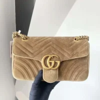 Gucci GG Marmont Velvet Medium Shoulder Bag-Brown (1)