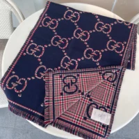 Gucci Unisex Check GG Wool Scarf-Navy 6600254G3864174 (1)