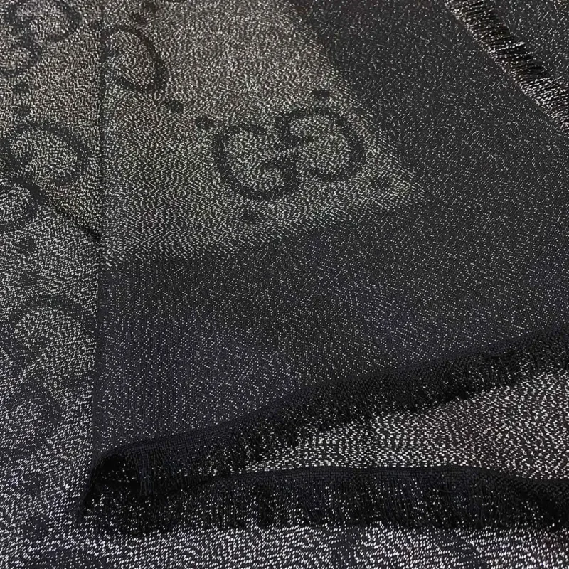 Gucci Unisex GG Jacquard Silk Wool Shawl-Black 6636713GC431000