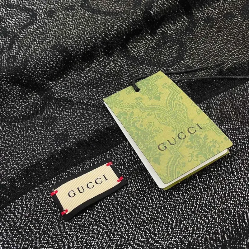 Gucci Unisex GG Jacquard Silk Wool Shawl-Black 6636713GC431000