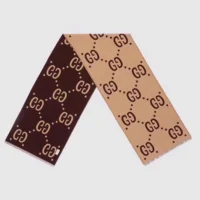 Gucci Unisex GG Jacquard Wool Silk Scarf-Brown 4955924G3502179