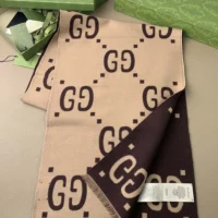 Gucci Unisex GG Jacquard Wool Silk Scarf-Brown 4955924G3502179 (1)