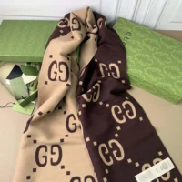 Gucci Unisex GG Jacquard Wool Silk Scarf-Brown 4955924G3502179 (1)