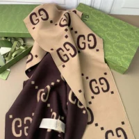 Gucci Unisex GG Jacquard Wool Silk Scarf-Brown 4955924G3502179 (1)