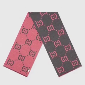 Gucci Unisex GG Jacquard Wool Silk Scarf-Pink ‎5580073G6361272