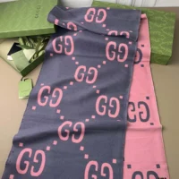 Gucci Unisex GG Jacquard Wool Silk Scarf-Pink ‎5580073G6361272 (1)