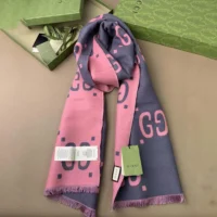 Gucci Unisex GG Jacquard Wool Silk Scarf-Pink ‎5580073G6361272 (1)