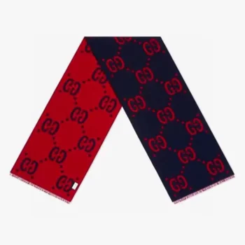 Gucci Unisex GG Jacquard Wool Silk Scarf-Red 4955924G3502179