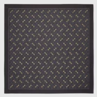 Gucci Unisex GG Print with Horsebits Silk Scarf-Black 6625763G0011000