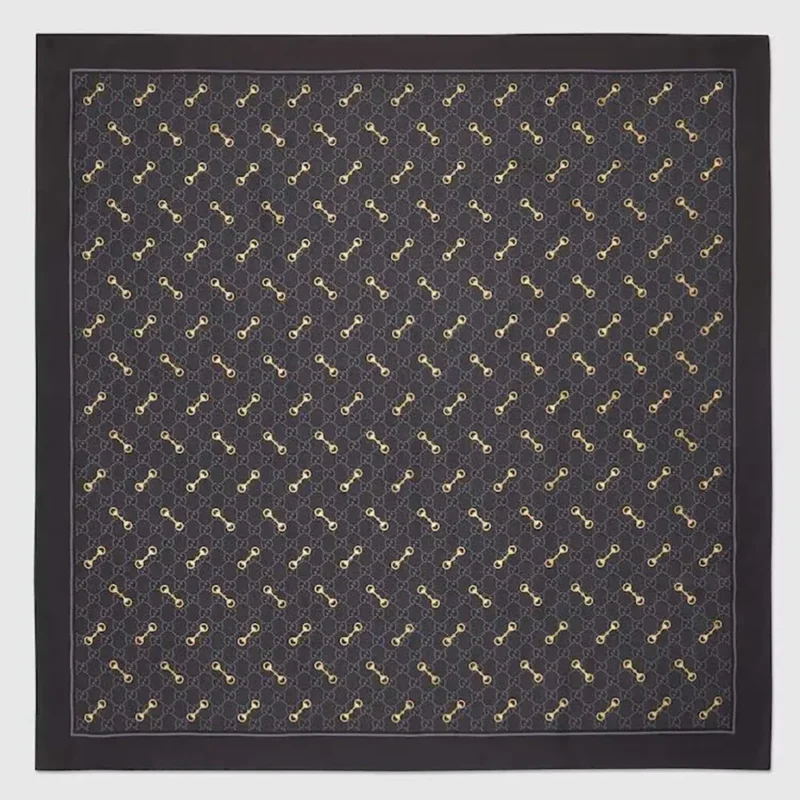 Gucci Unisex GG Print with Horsebits Silk Scarf-Black 6625763G0011000