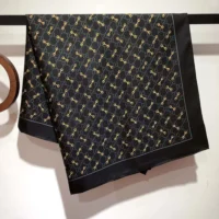 Gucci Unisex GG Print with Horsebits Silk Scarf-Black 6625763G0011000 (1)