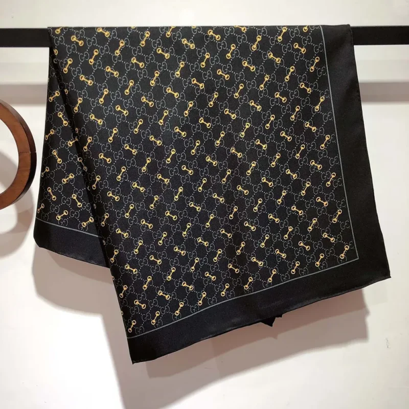 Gucci Unisex GG Print with Horsebits Silk Scarf-Black 6625763G0011000