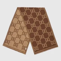 Gucci Unisex GG Wool Scarf-Brown 6600254G3862579