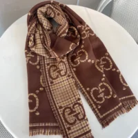 Gucci Unisex GG Wool Scarf-Brown 6600254G3862579 (1)