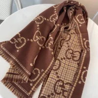 Gucci Unisex GG Wool Scarf-Brown 6600254G3862579 (1)