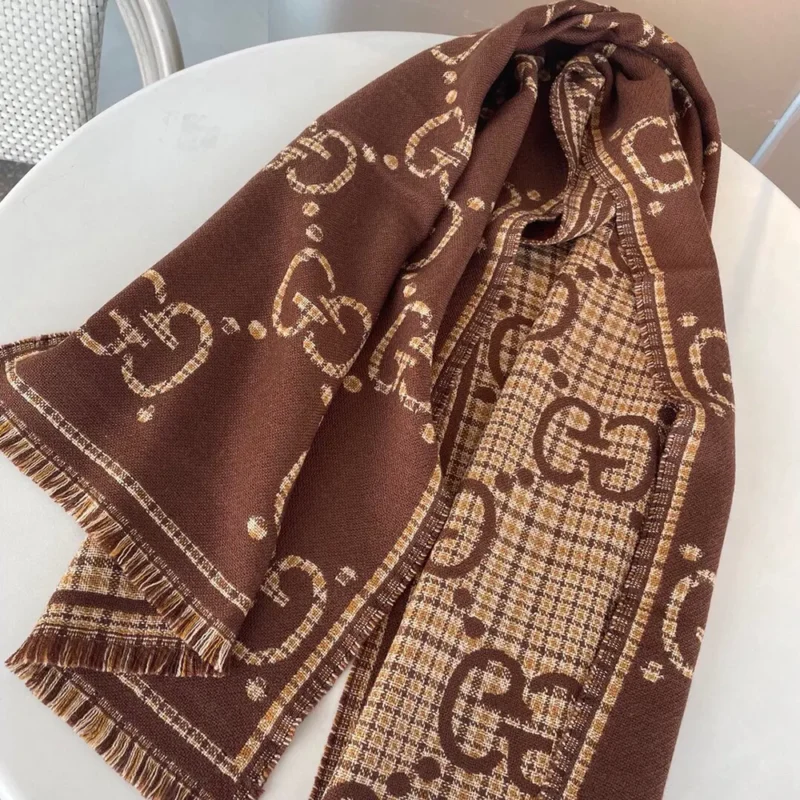 Gucci Unisex GG Wool Scarf-Brown 6600254G3862579