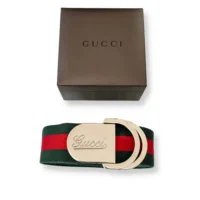 Gucci Unisex Web Wide Belt with Gucci Script Buckle 787895HAAGV8479 (1)