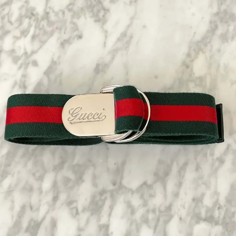 Gucci Unisex Web Wide Belt with Gucci Script Buckle 787895HAAGV8479