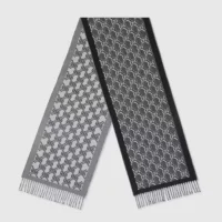 Gucci Unisex Wool Jacquard Scarf with GG Shadow-Grey 7952764G2001362