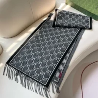 Gucci Unisex Wool Jacquard Scarf with GG Shadow-Grey 7952764G2001362 (1)