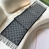 Gucci Unisex Wool Jacquard Scarf with GG Shadow-Grey 7952764G2001362 (1)