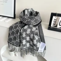 Gucci Unisex Wool Jacquard Scarf with GG Shadow-Grey 7952764G2001362 (1)