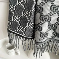 Gucci Unisex Wool Jacquard Scarf with GG Shadow-Grey 7952764G2001362 (1)