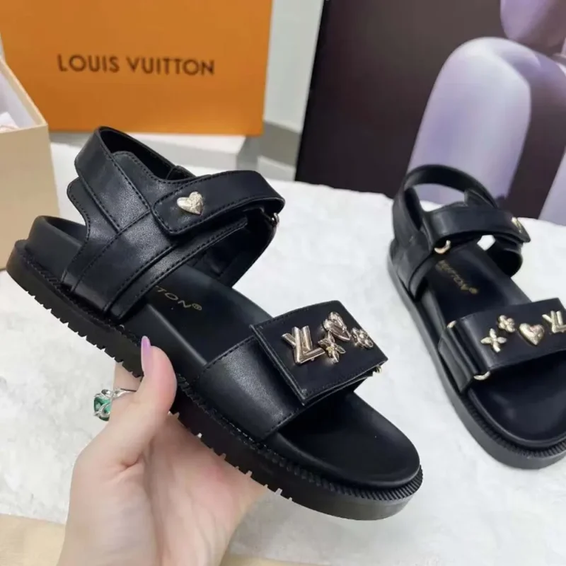 Louis Vuitton LV Women LV Sunset Flat Comfort Sandal-Black 1AD1E0