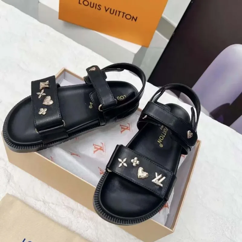 Louis Vuitton LV Women LV Sunset Flat Comfort Sandal-Black 1AD1E0