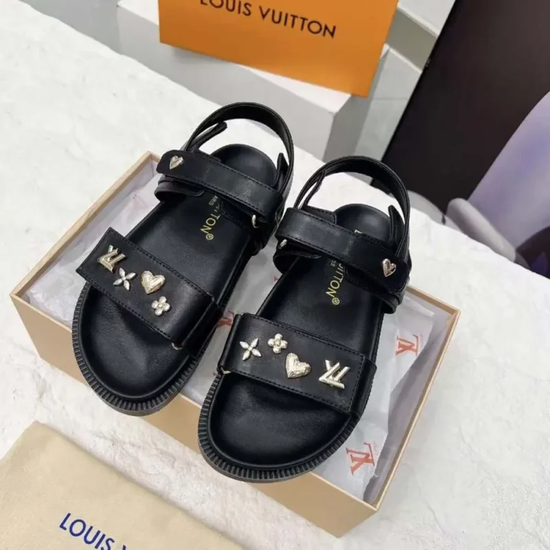 Louis Vuitton LV Women LV Sunset Flat Comfort Sandal-Black 1AD1E0