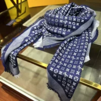 Louis Vuitton Unisex Monogram Denim Shawl-Blue M71376 (1)