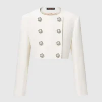 Louis Vuitton Women Cropped Jewel Button Mikado Jacket-White 1AGAXF (1)