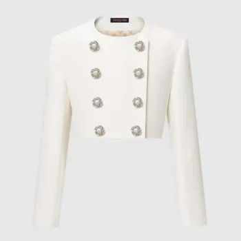 Louis Vuitton Women Cropped Jewel Button Mikado Jacket-White 1AGAXF