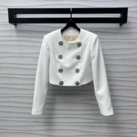 Louis Vuitton Women Cropped Jewel Button Mikado Jacket-White 1AGAXF (1)