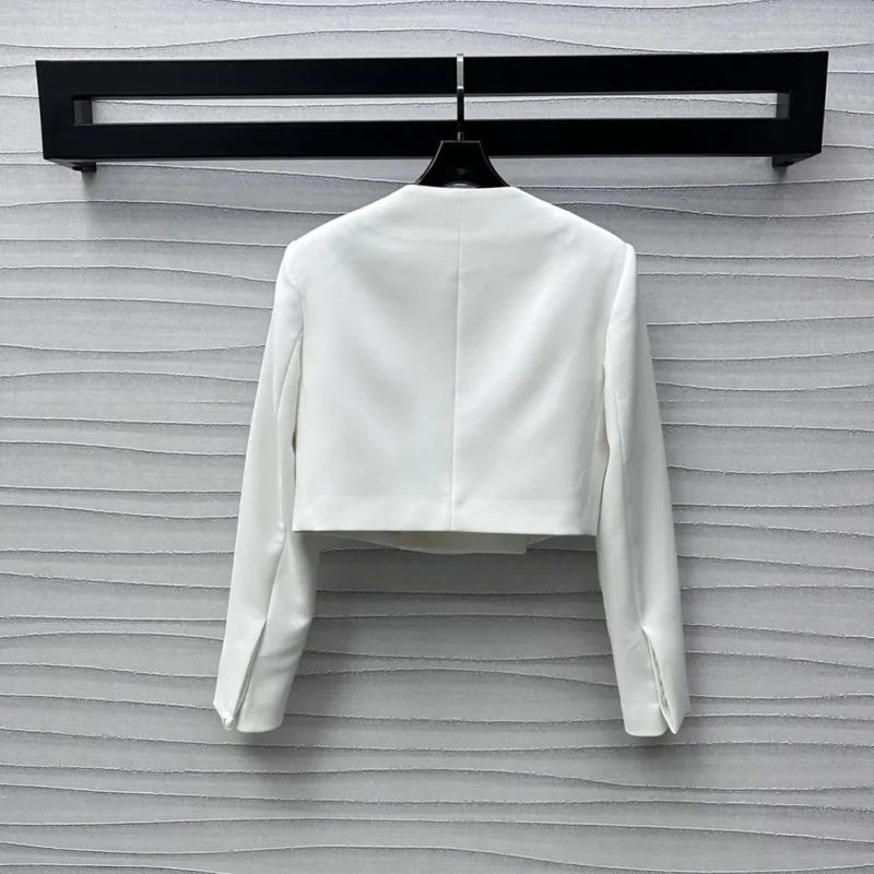 Louis Vuitton Women Cropped Jewel Button Mikado Jacket-White 1AGAXF