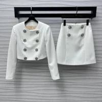 Louis Vuitton Women Cropped Jewel Button Mikado Jacket-White 1AGAXF (1)