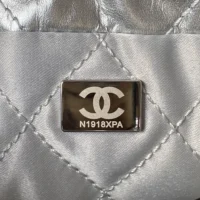 Chanel Women 22 Mini Handbag Metallic Calfskin Silver Tone Metal (1)