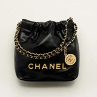 Chanel Women 22 Mini Handbag Shiny Calfskin Gold Tone Metal-Black (1)