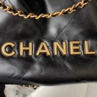 Chanel Women 22 Mini Handbag Shiny Calfskin Gold Tone Metal-Black (1)