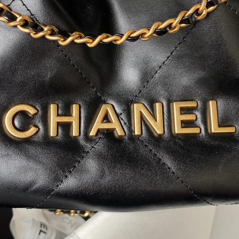 Chanel Women 22 Mini Handbag Shiny Calfskin Gold Tone Metal-Black