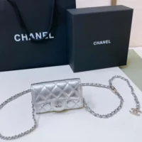 Chanel Women CC Metallic Lambskin Quilted Belt Bag Silver (2)