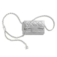 Chanel Women CC Metallic Lambskin Quilted Belt Bag Silver