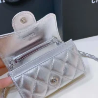 Chanel Women CC Metallic Lambskin Quilted Belt Bag Silver (2)